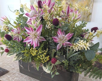 Arrangement, Pink Berries Rectangle, Centerpiece, Summer Centerpieces, Modern Farmhouse Decor, Flower Box Refill, blackberry Crate