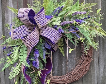 Spring Wreath, Spring Lavender Wreath, Purple Wreath, Mother's Day Wreath, Houswarming Gift, Wreath for Spring and Summer, Front Wreath 224