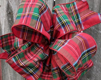 Plaid Christmas Bow, Wired Christmas Ribbon for Wreath Bow, Plaid Bow, Elegant ribbon, Green Bow for Christmas Decoration Rudolph