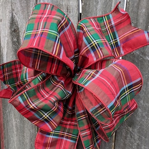 Plaid Christmas Bow, Wired Christmas Ribbon for Wreath Bow, Plaid Bow, Elegant ribbon, Green Bow for Christmas Decoration Rudolph