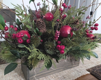 Christmas Centerpiece, Flower Arrangement Christmas, Realistic Fruit Christmas Centerpieces for table mantle, Modern Farmhouse Crate 27