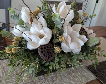 Magnolia Centerpiece, Southern Farmhouse Arrangement, Everyday Centerpieces for table, Neutral colors crate 60*
