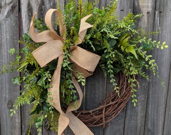 Greenery Wreath - Wreath Great for All Year Round - Everyday Burlap Wreath, Door Wreath, Front Door Wreath