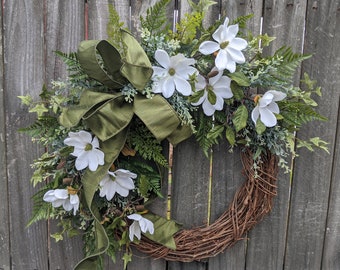 Spring Wreath Magnolia, Wreath, Cream Spring Wreath, Elega Wreath, Everyday Wreath for Spring, Summer, Front Door Wreath, Etsy 195