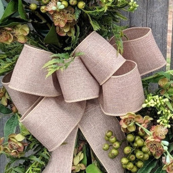 Wreath Bow, Natural Wreath Bow, Wired Ribbon Wreath Bow, Bow Only, Everyday Bow Wreath, Christmas, Spring, Fall Wreath, Bow Streamers