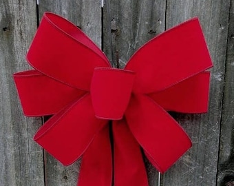 Red Bow, Christmas Wreath Bow, Window Bow, Red Indoor/ Outdoor Christmas Wreath Bow, Red Wired Velvet - Finish Ribbon Bow, Bright Red Wired