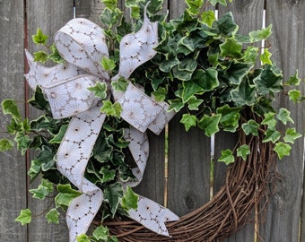 Wreath Great for All Year Round - Country, Shabby Chic Variegated Ivy Wreath Everyday Wreath, Door Wreath, Front Door Wreath 102