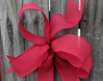 Wreath Bow, Red Wreath Bow, Christmas Wreath Bow, Summer, Bow for Wreath, Messy Bow, Lantern, Wedding Decor, Lantern Bow Linen