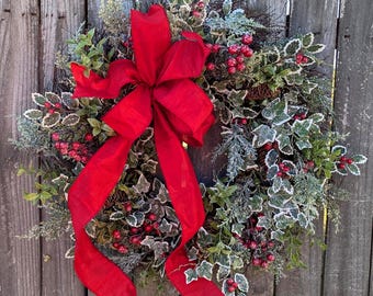 Christmas Wreath, Holiday Wreath, Bright Christmas Wreath Natural Christmas wreath Red Berry Ivy Wreath, Berries, Christmas Value Wreath