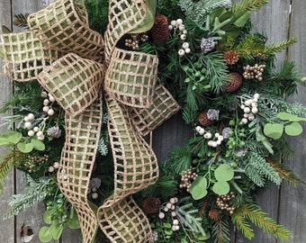 Christmas Wreath, Wreath for all Christmas and Winter Long, Green, Gold, Natural, No Red Christmas Door Wreath, Front Door wreath 368