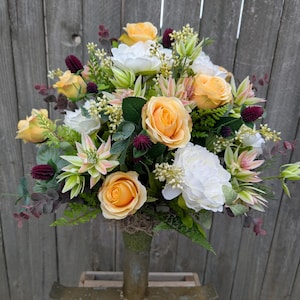 Yellow Rose Memorial Vase Arrangement, Spring Summer Fall Cemetery Flowers