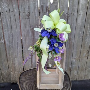 Spring Swag, Mini Swag, Bright Green Bow with Clematis, Swag for chair back, Purple Swag, Aisle Décor, Spring Wedding, Lantern Swag image 7