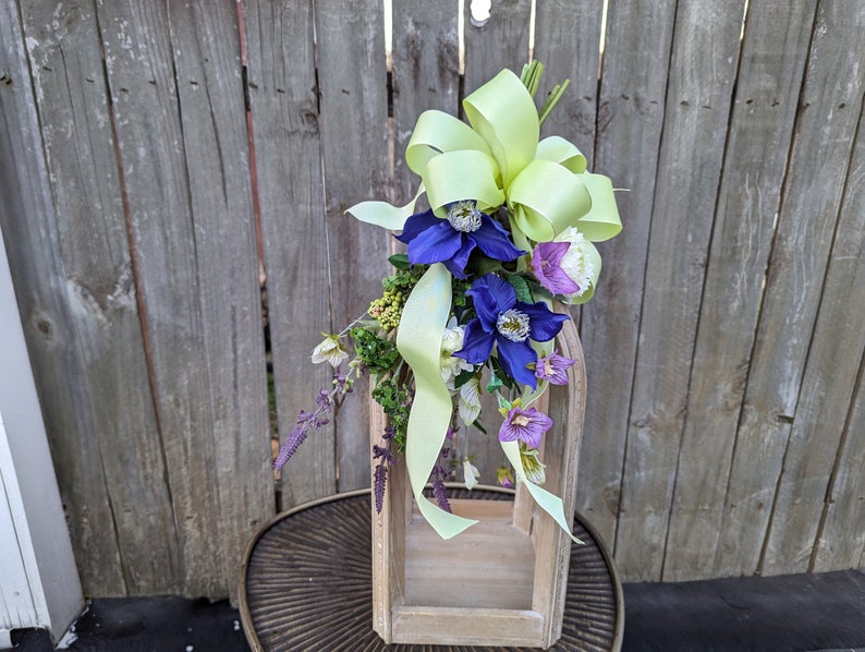 Spring Swag, Mini Swag, Bright Green Bow with Clematis, Swag for chair back, Purple Swag, Aisle Décor, Spring Wedding, Lantern Swag image 7