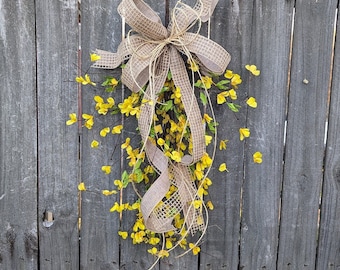 Spring Yellow Bell Swag, Medium Forsythia Swag,  Decor, Swag for Door, Forsythia Yellow Bell, Wedding, Large Lantern Swag
