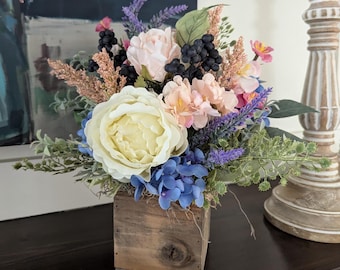 LAST ONE!  Peony Hydrangea Centerpiece, Flower Crate Arrangement, Spring, Rustic Elegance Centerpieces table mantle Crate 4