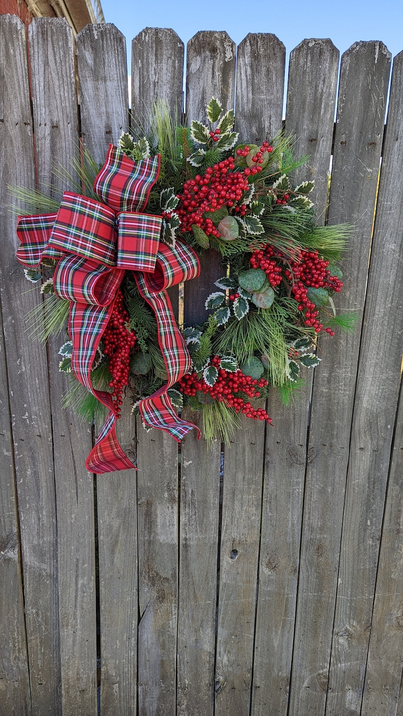 Christmas Wreath Christmas Door Wreath Warm Plaid Winter - Etsy