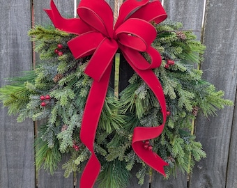 Wreath, Christmas Full Door Wreath, Small Traditional Velvet Icy Berry Wreath, Wreath for Door, READY TO SHIP, Santa Baby Collection