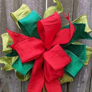 Christmas Wreath Bow, Silk Look Wired Messy Bow, Door Decor, Large Bow, Tree Topper Bow, Christmas Bow, Refresh Old Christmas Wreath Anisha