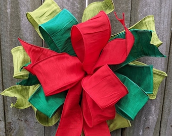 Christmas Wreath Bow, Silk Look Wired Messy Bow, Door Decor, Large Bow, Tree Topper Bow, Christmas Bow, Refresh Old Christmas Wreath