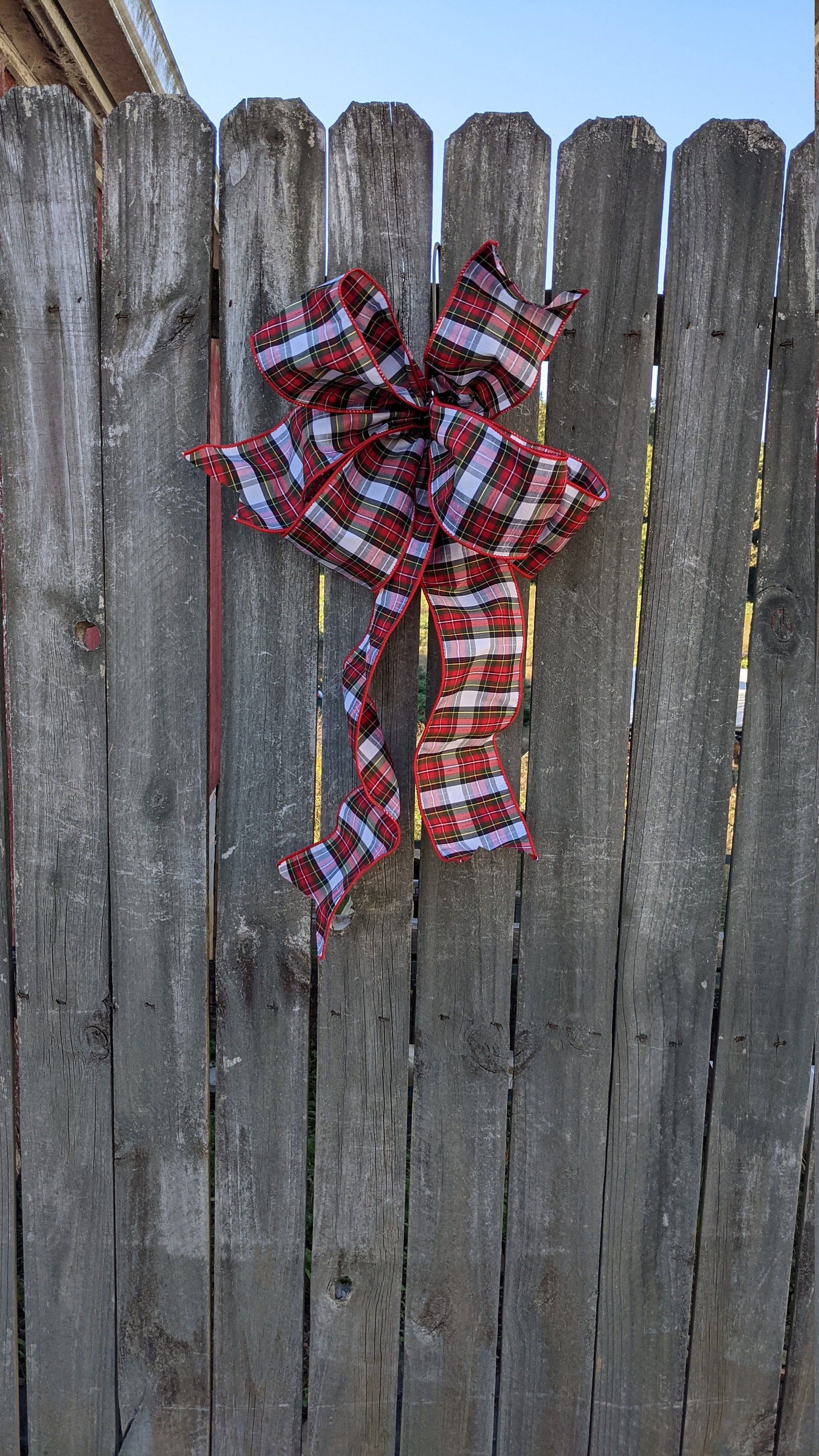 Plaid Christmas Bow, BOW ONLY, Wired Christmas Ribbon for Wreath Bow, Plaid  Bow, Elegant ribbon, Bow for Christmas Decoration