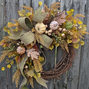 Fall Pumpkin Wreath, Cream Pumpkin Wreath, Green Fall Wreath, Fall Wreath,  Fall, Front Door Wreath, Etsy 155sku