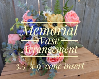 Spring Cemetery Arrangement Cone Vase Insert, 3.5" diameter insert, Artificial floral, Mother's Day, Birthday, Memorial Day, Father's Day