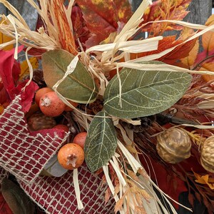 Fall Wreath, Fall Scarecrow Wreath, Fall Leaf Wreath, Fall burlap Wreath, Halloween Harvest Thanksgiving Wreath, Walnuts, Berry 241sku image 7
