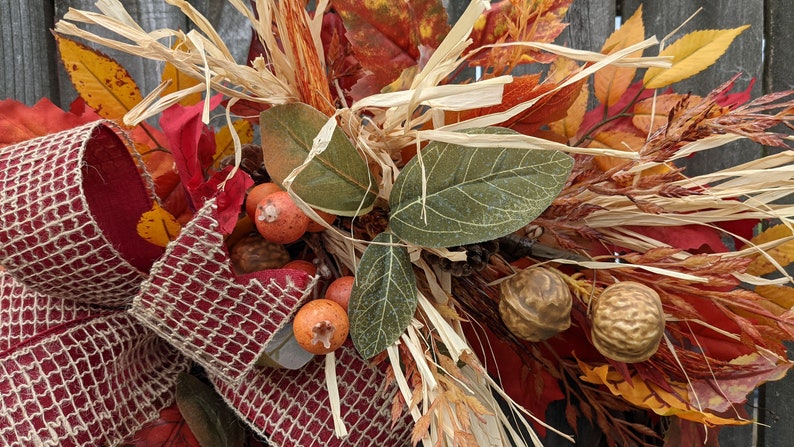 Fall Wreath, Fall Scarecrow Wreath, Fall Leaf Wreath, Fall burlap Wreath, Halloween Harvest Thanksgiving Wreath, Walnuts, Berry 241sku image 7