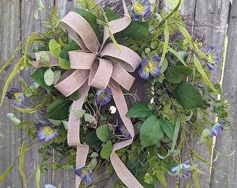 Eucalyptus wreath, Everyday Spring Wreath, Greenery Wreath, Periwinkle Flowers Twig Wreath, Wreath for Door, wreath, Full Wreath