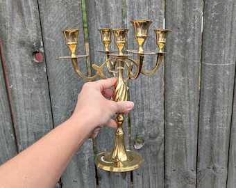 Candle Holder Vintage Brass Taper Candle Holder, Boho Vintage Brass 4 Candle Holder, Solid Brass, Centerpiece, Mantle, Boho Vintage