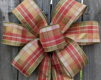 Bow for Wreath, Fall Muted Plaid bow, LIMITED EDITION fall bow,informal Wreath Bow, Burgundy, orange, gold shimmer, cream