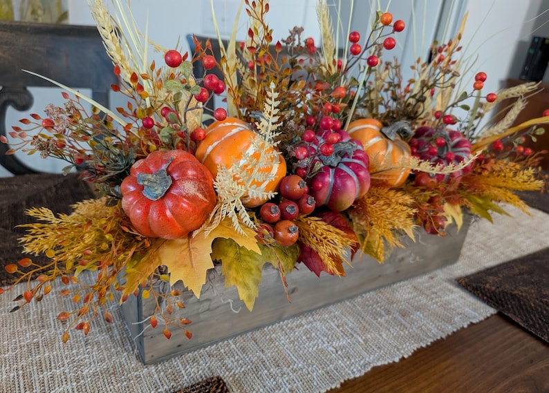 Tricolor Pumpkin Fall Centerpiece, Rustic Farmhouse Table Decor 11* - Etsy
