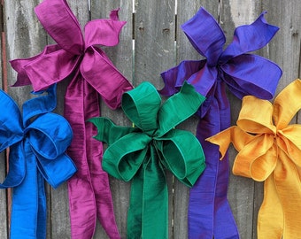 Wreath Bow, JEWEL TONES, Elegant Wired Solid Color Bow, Wedding, Door Wreath, Magenta, Purple, Gold, Emerald, Royal Blue