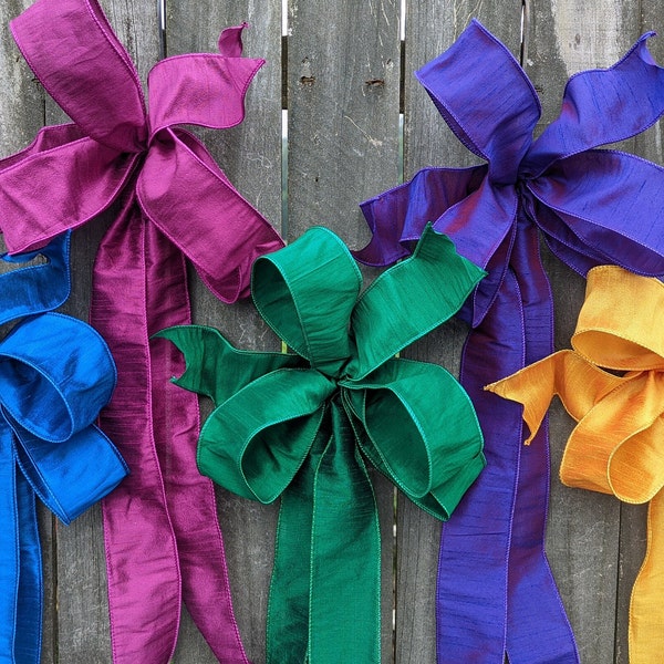 Wreath Bow, JEWEL TONES, Elegant Wired Solid Color Bow, Wedding, Door Wreath, Magenta, Purple, Gold, Emerald, Royal Blue