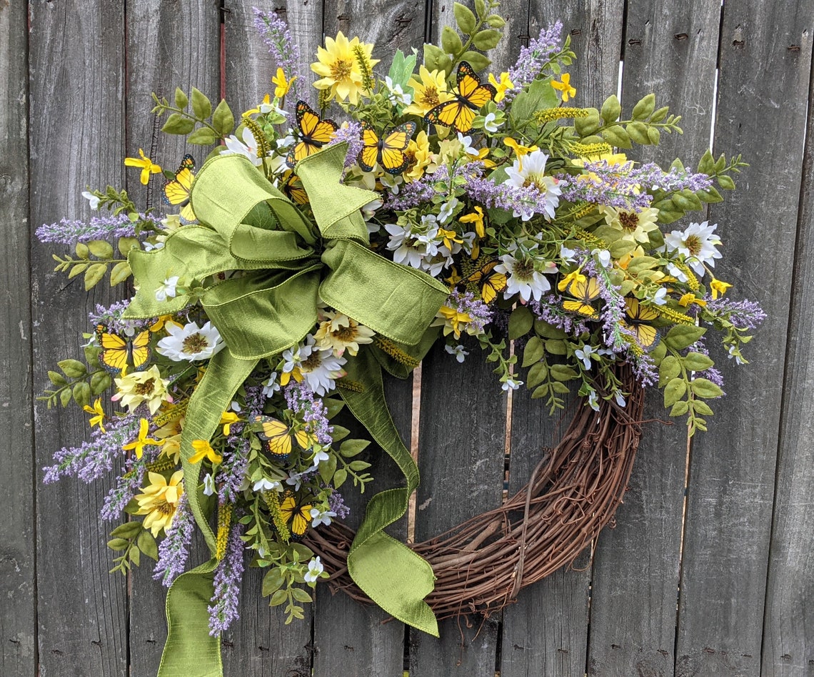 Spring Summer Wreath Wreath Wild Flower and Forsythia Wreath Etsy