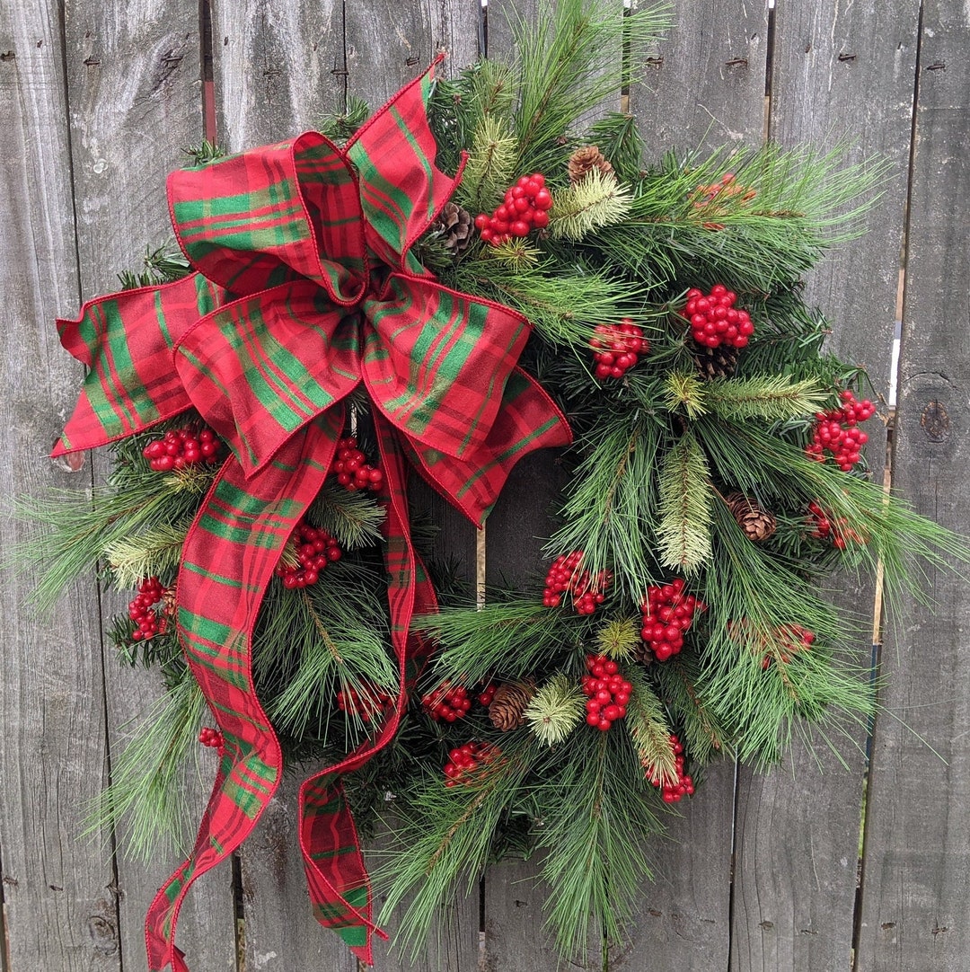 Plaid Christmas Bow, BOW ONLY, Wired Christmas Ribbon for Wreath Bow, Plaid  Bow, Elegant ribbon, Bow for Christmas Decoration