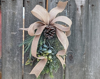 Winter Christmas Swag, Neutral Winter Swag, Lantern Swag, Swag, Evergreen with Snow, Aisle Decor Christmas Winter Wedding