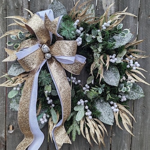 Christmas Wreath, Winter /Christmas Door Wreath, Gold and White Christmas Wreath White and Gold Fancy Christmas Door Wreath, No Red 372