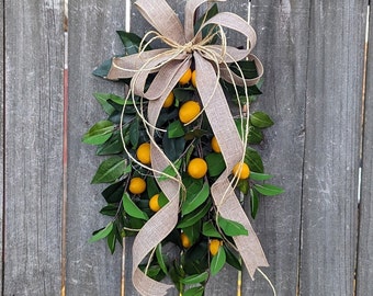 Lemon Swag Teardrop, Medium Swag for Door or Large Lantern, Lemon Decor, Rustic Kitchen Swag, Aisle Decor, Lantern Swag, Door Swag