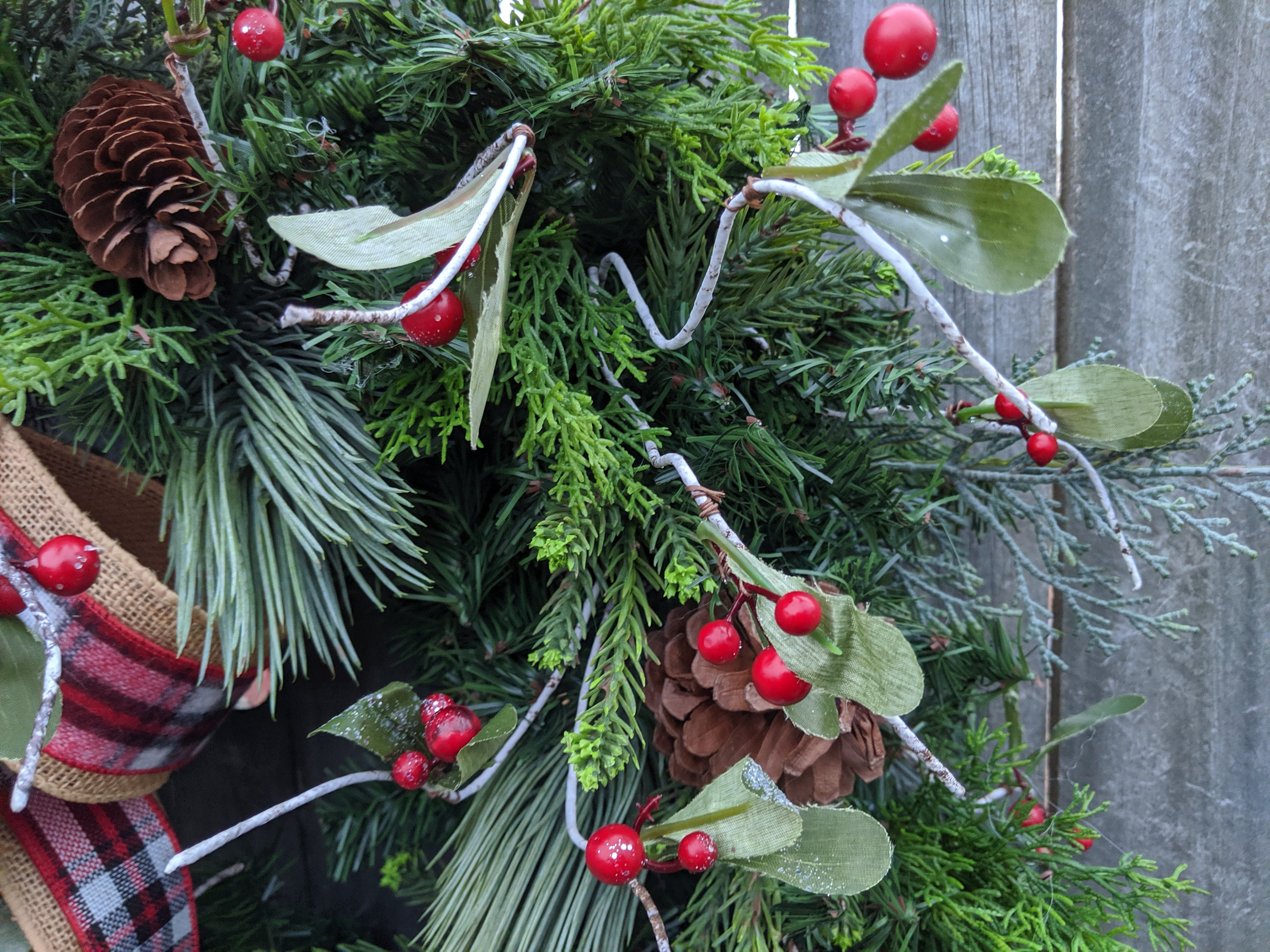 Christmas Wreath, Holiday Wreath, Plaid Juniper and Pine Wreath, Wild