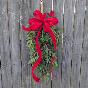 Christmas Swag, Door Teardrop, Red Velvet Christmas Decor, Swag for Back Door, Icy Berry Traditional Red Velvet, Post Swag, Santa Baby Large