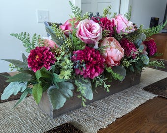 Arrangement Peony Elegant Centerpiece, Rectangle, Arrangement for mantle, bathroom, bedroom, Wedding, Flower Box Refill, Farmhouse Crate 7