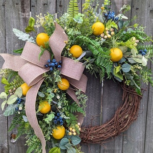 Wreath - Lemon Eucalyptus Wreath - Everyday Blueberry Wreath - Wreath, Front Door Wreath, Year Round Wreath, Door Wreath, Wreath Bow 393