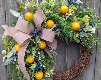 Wreath - Lemon Eucalyptus Wreath - Everyday Blueberry Wreath - Wreath, Front Door Wreath, Year Round Wreath, Door Wreath, Wreath Bow 393