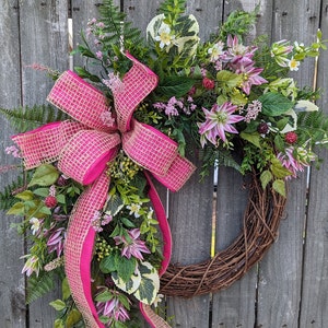 Spring Wreath, Bright Wreath for Spring and Summer, Bright Pink, wildflowers, red berries, Colorful Wreath for Spring, Wreath 389 image 1