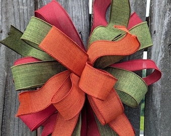 Fall Wreath Bow, 1.5" Linen Look Wired Messy Bow, Door Decor, Wreath Bow, Lantern Bow, Fall Bow, full fall bow, Smaller Version