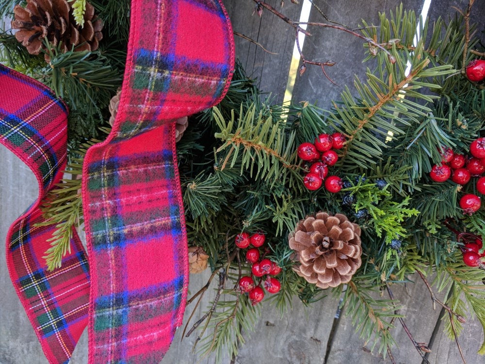 Christmas Wreath, Holiday Wreath, Country Christmas, Plaid Holiday