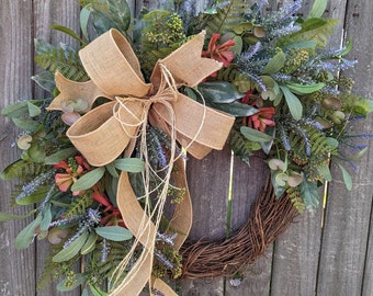 Wreath - Succulent Wreath - Everyday Wreath - Wreath, Coral Red succulent, Front Door Wreath, All Year Round Door Wreath, Door Wreath