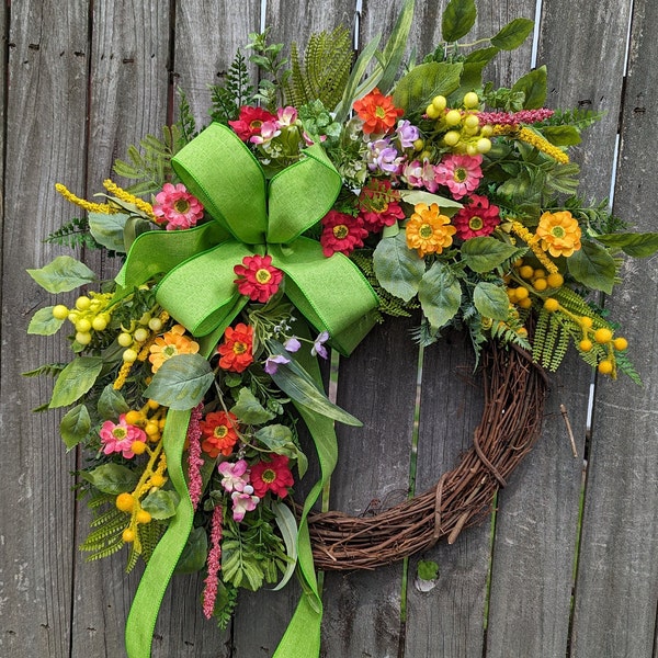 Spring Wreath, Bright Spring / Summer Wreath, Door Wreath Wreath, Front Door Wreath, Mothers Day Gift, Wreath for Spring, Wreath 392