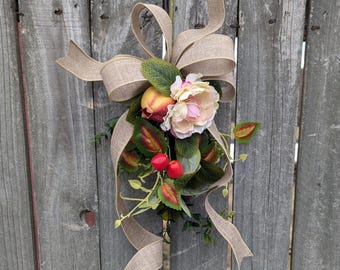 Spring Lantern Swag, Peach Rose, Pomegranate, Wedding Swag, Mini Swag, Easter Mother's Day Lantern Swag with Fruit